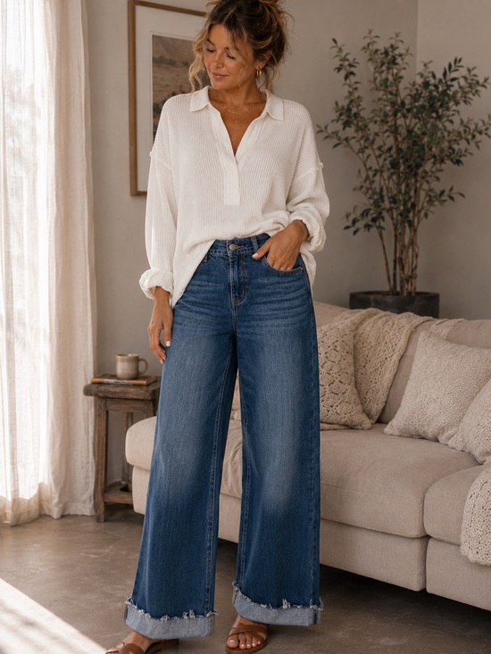 Wild Oak Boutique Denim - Rise Brand - High-Rise Wide Leg Jeans - Dark Blue - Size 9/29 - inseam 26”